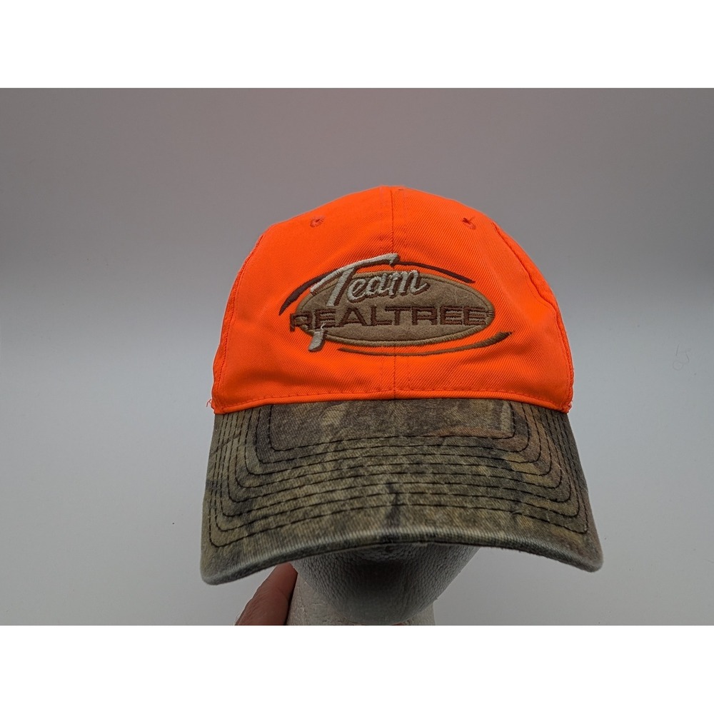 Team Realtree Blaze Orange Camo Hunting Hat Adjustable Baseball Cap Logo